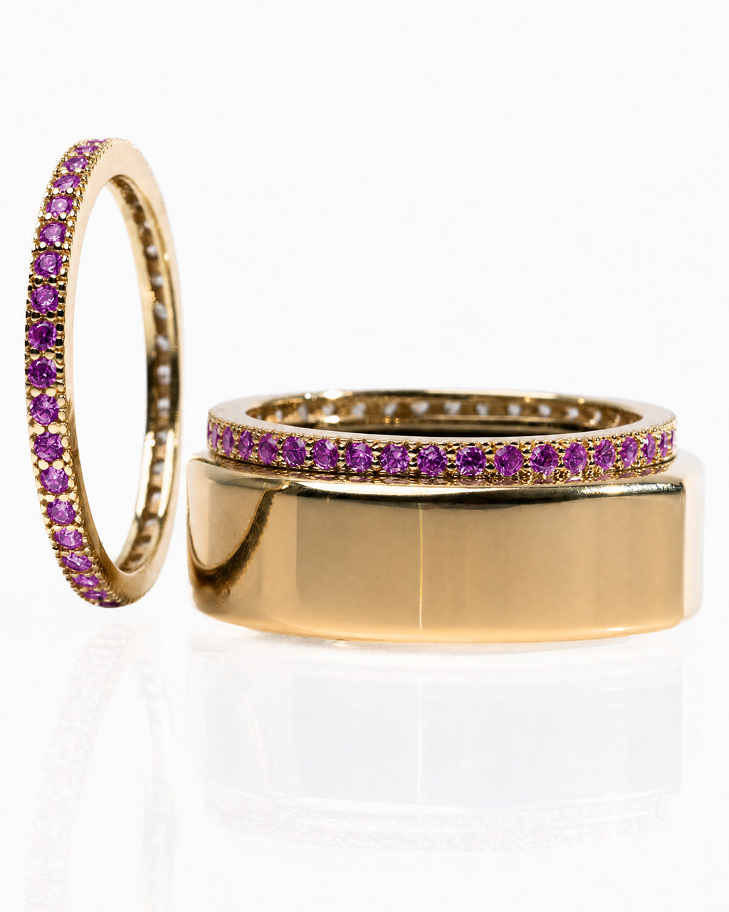 Smart Ring Amethyst CZ Band Set of 2