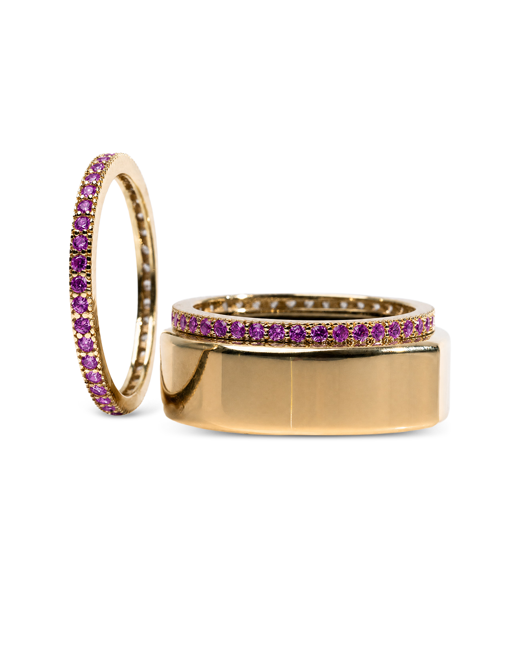 Smart Ring Amethyst CZ Band Set of 2
