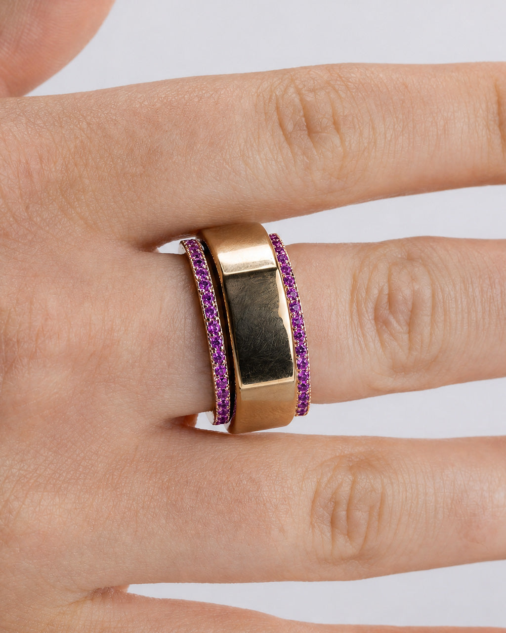 Smart Ring Amethyst CZ Band Set of 2