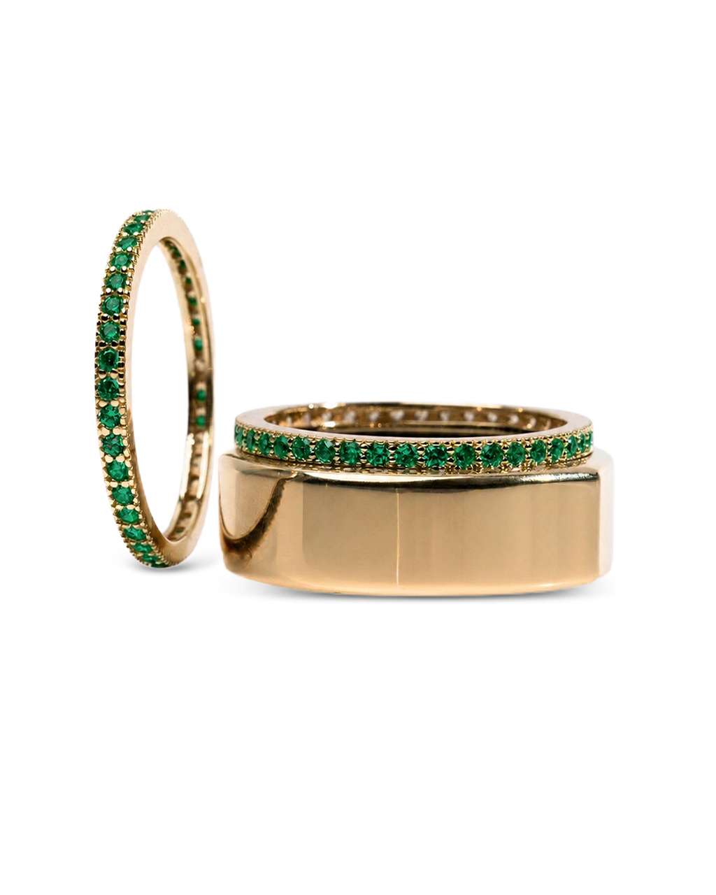 Smart Ring Emerald CZ Band Set of 2