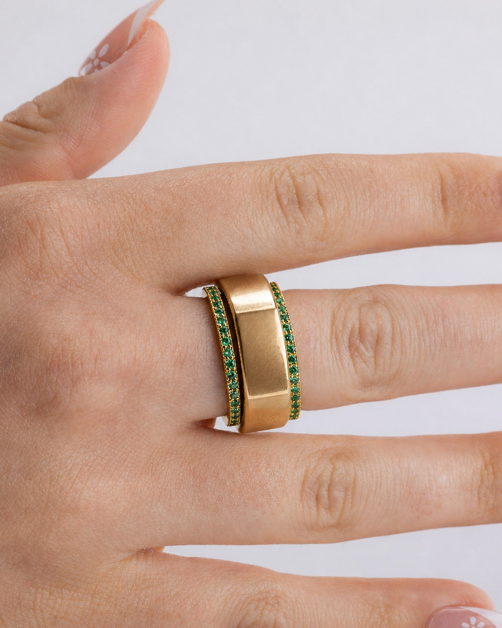 Smart Ring Emerald CZ Band Set of 2