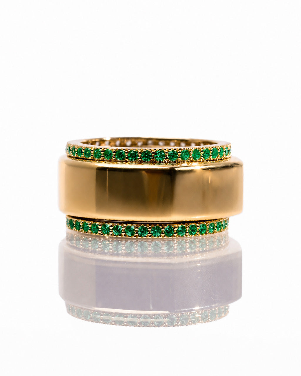 Smart Ring Emerald CZ Band Set of 2