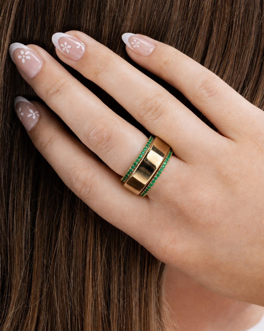 Smart Ring Emerald CZ Band Set of 2