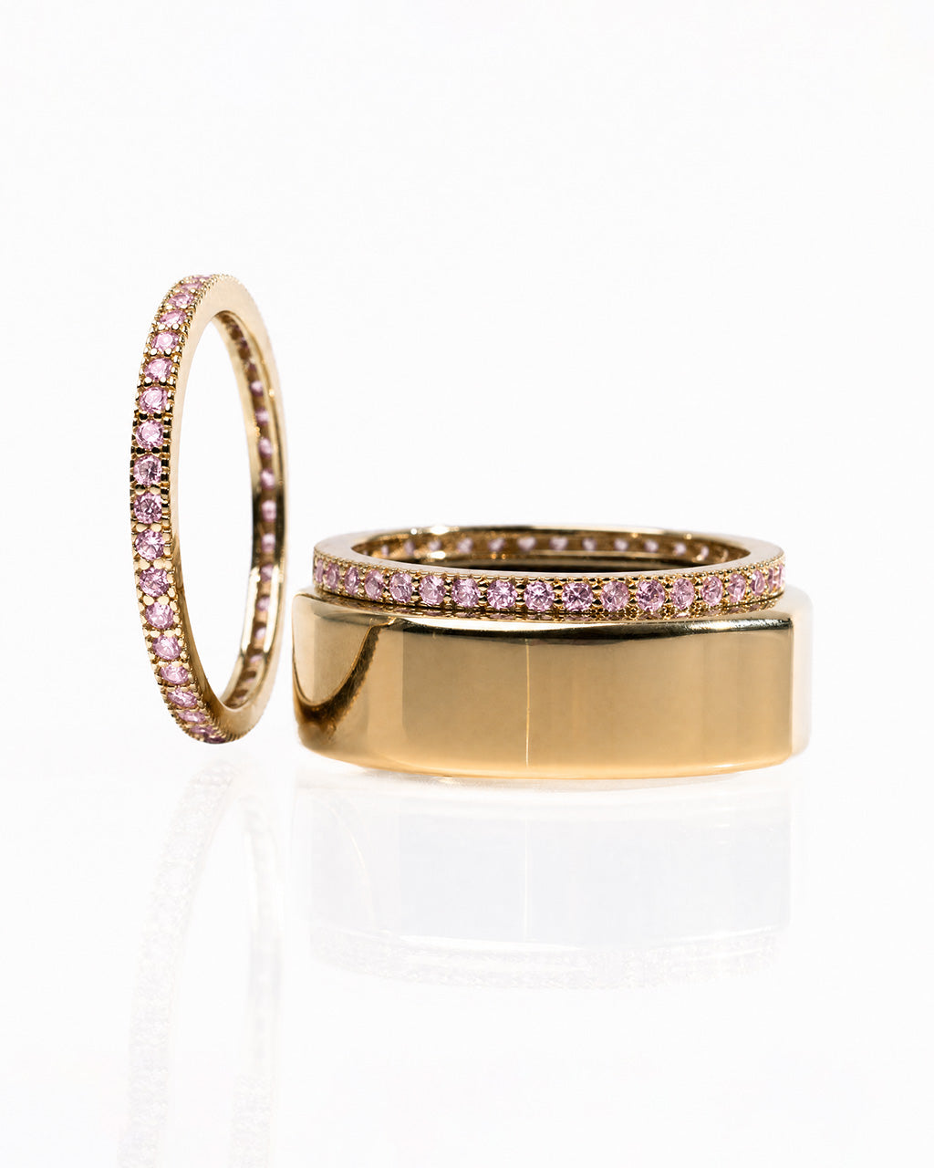 Smart Ring Pink CZ Band Set of 2