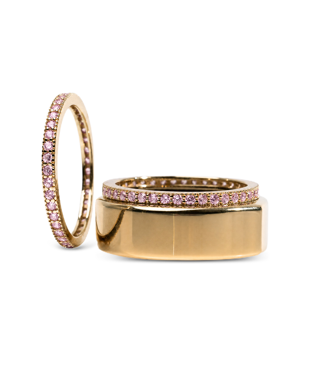 Smart Ring Pink CZ Band Set of 2