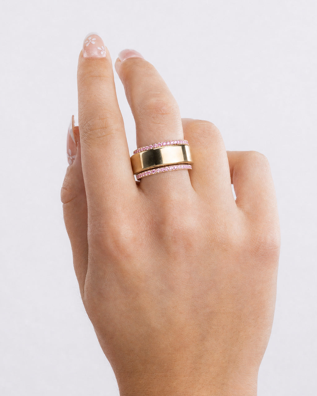Smart Ring Pink CZ Band Set of 2