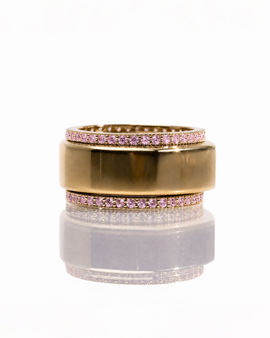 Smart Ring Pink CZ Band Set of 2