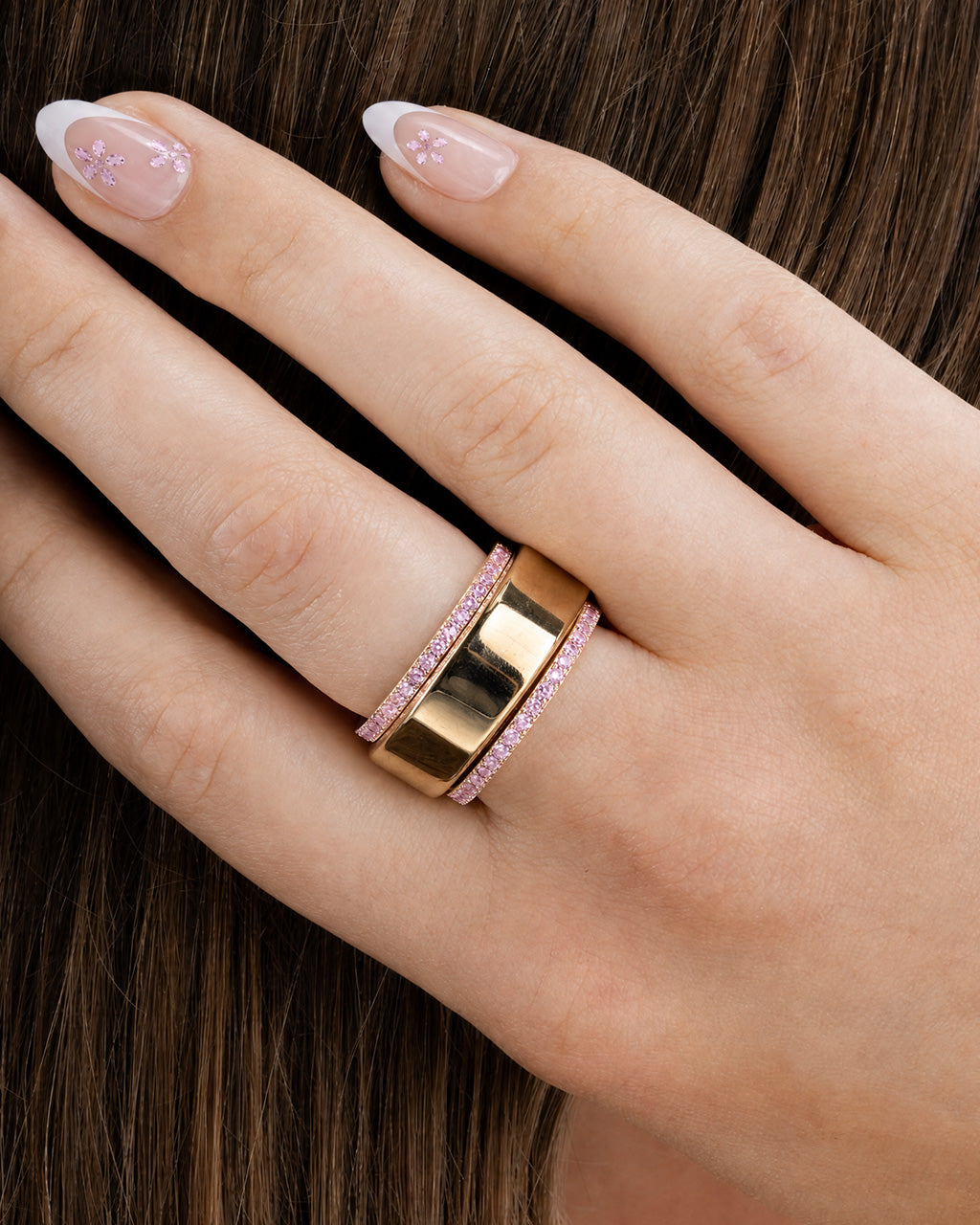 Smart Ring Pink CZ Band Set of 2