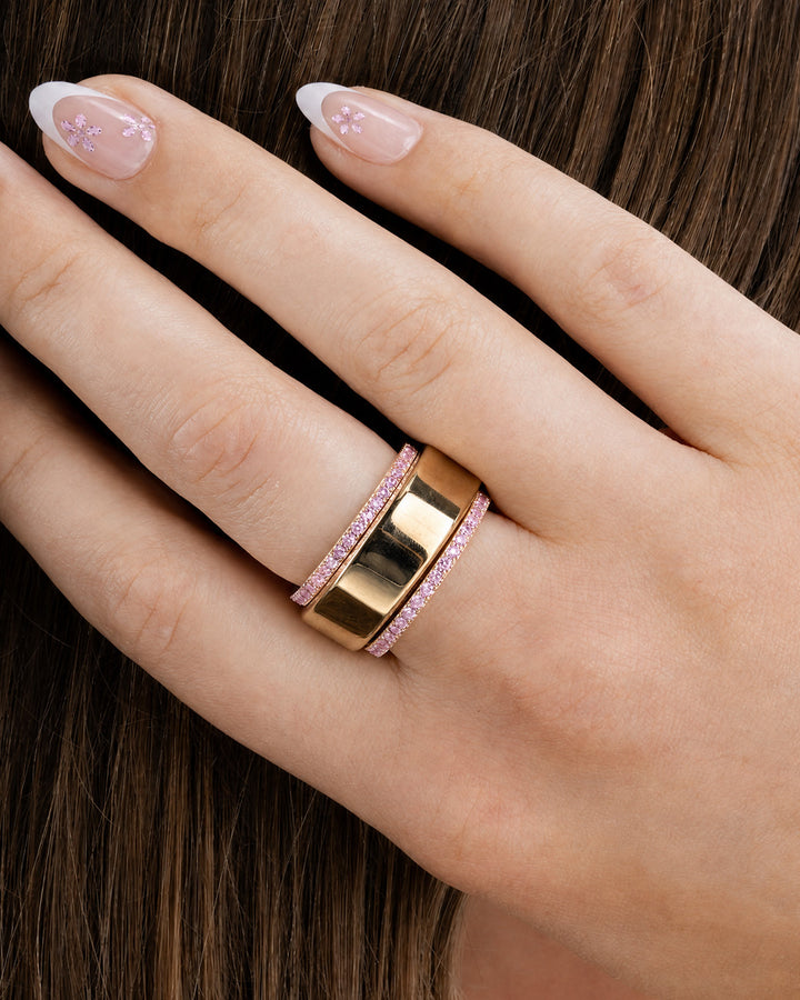 Smart Ring Pink CZ Band Set of 2