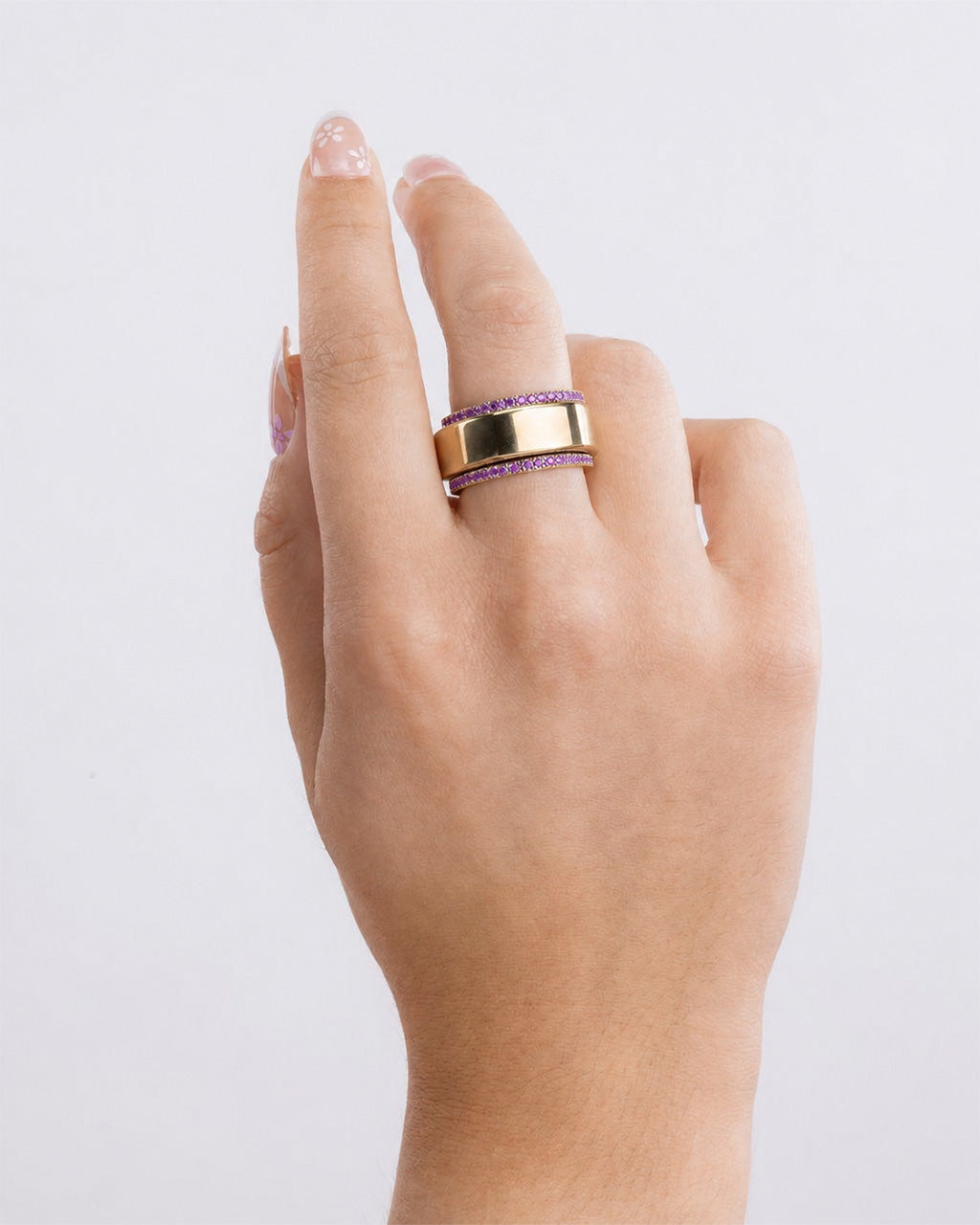 Smart Ring Amethyst CZ Band Set of 2