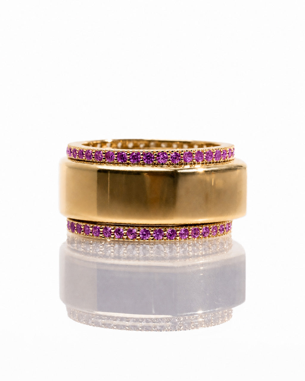 Smart Ring Amethyst CZ Band Set of 2