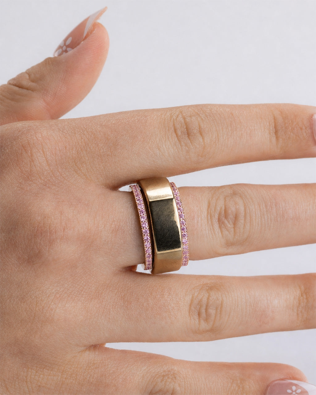 Smart Ring Pink CZ Band Set of 2