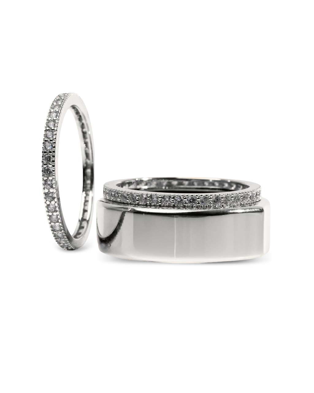 Smart Ring CZ Band Set of 2