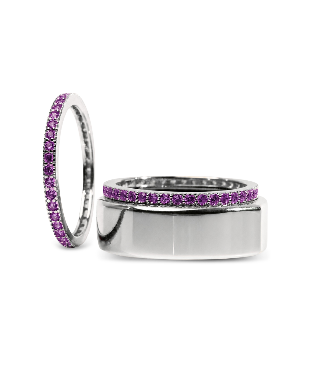 Smart Ring Amethyst CZ Band Set of 2