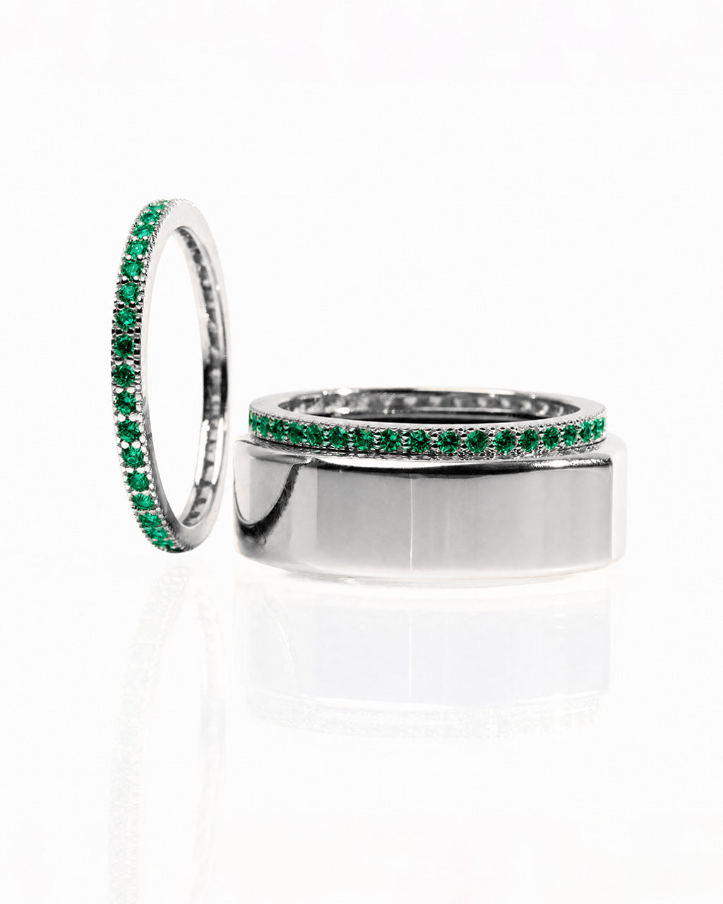 Smart Ring Emerald CZ Band Set of 2