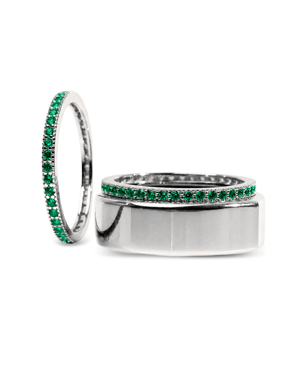 Smart Ring Emerald CZ Band Set of 2