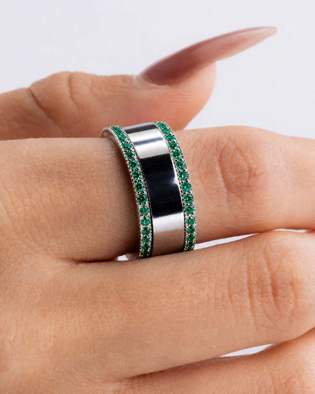 Smart Ring Emerald CZ Band Set of 2