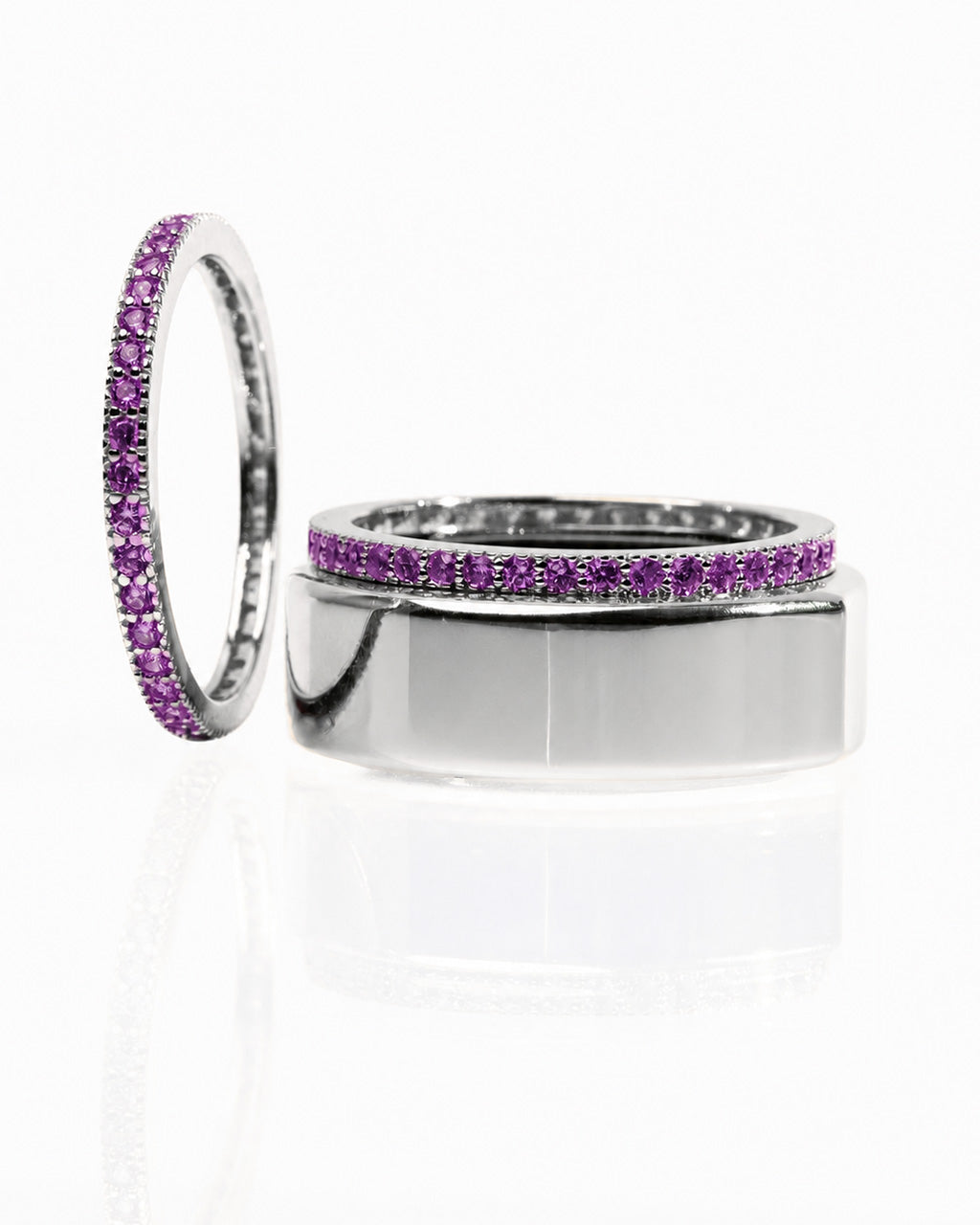 Smart Ring Amethyst CZ Band Set of 2