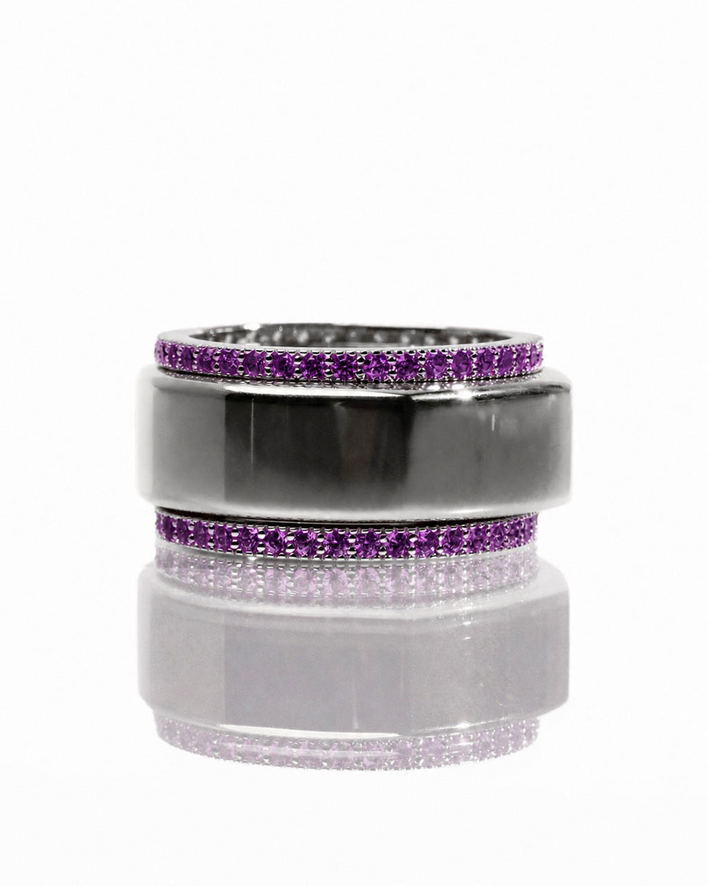 Smart Ring Amethyst CZ Band Set of 2