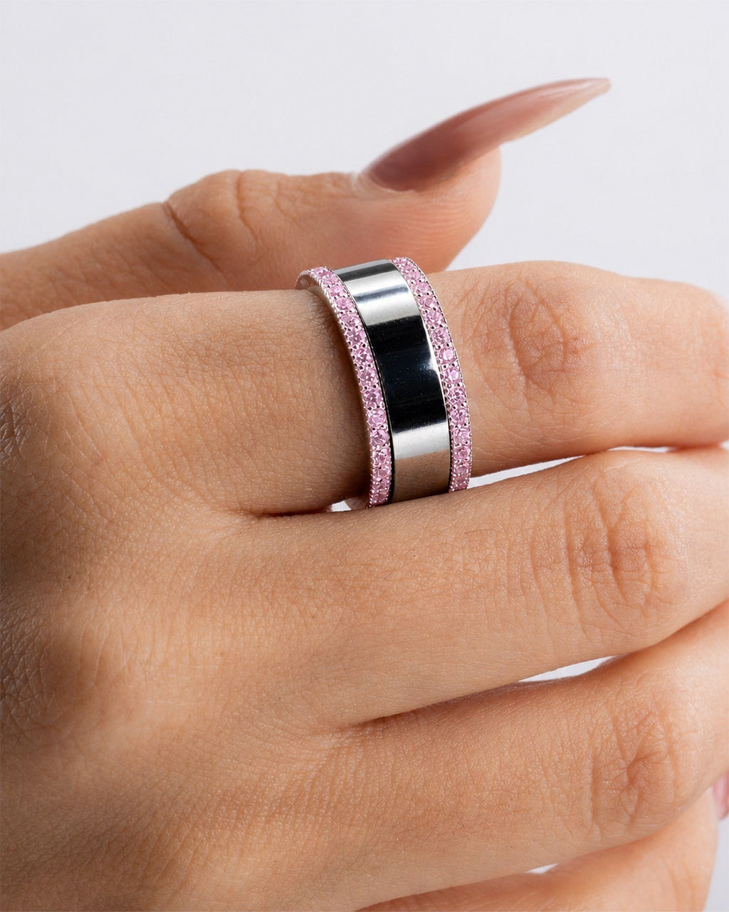 Smart Ring Amethyst CZ Band Set of 2