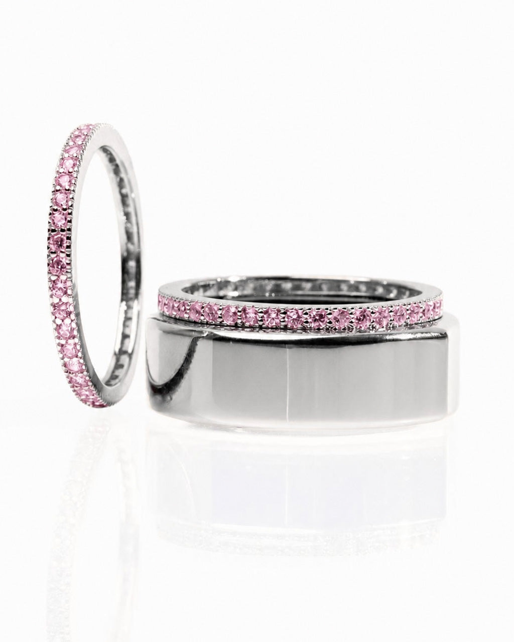 Smart Ring Pink CZ Band Set of 2