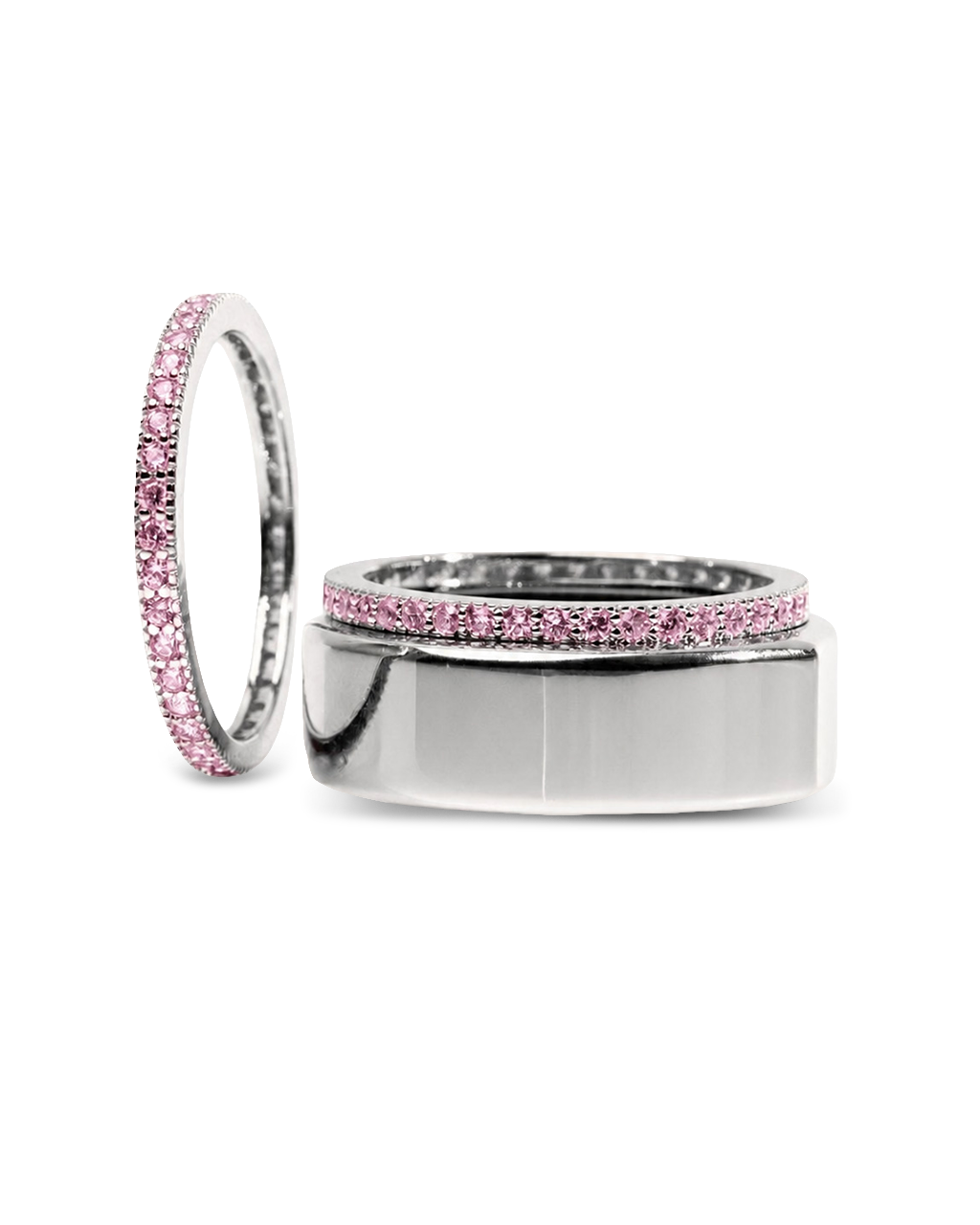 Smart Ring Pink CZ Band Set of 2