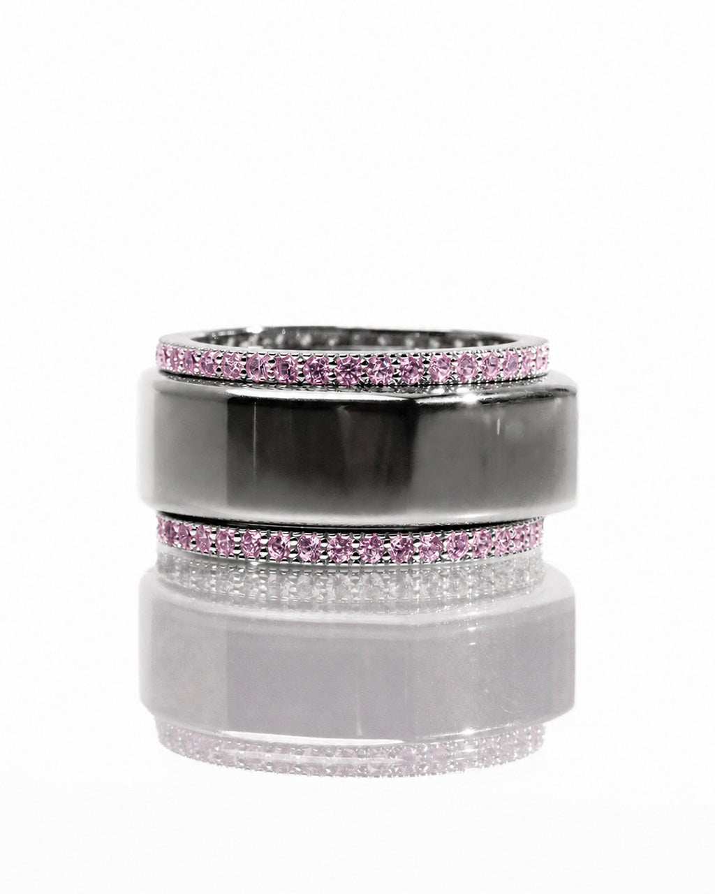 Smart Ring Pink CZ Band Set of 2