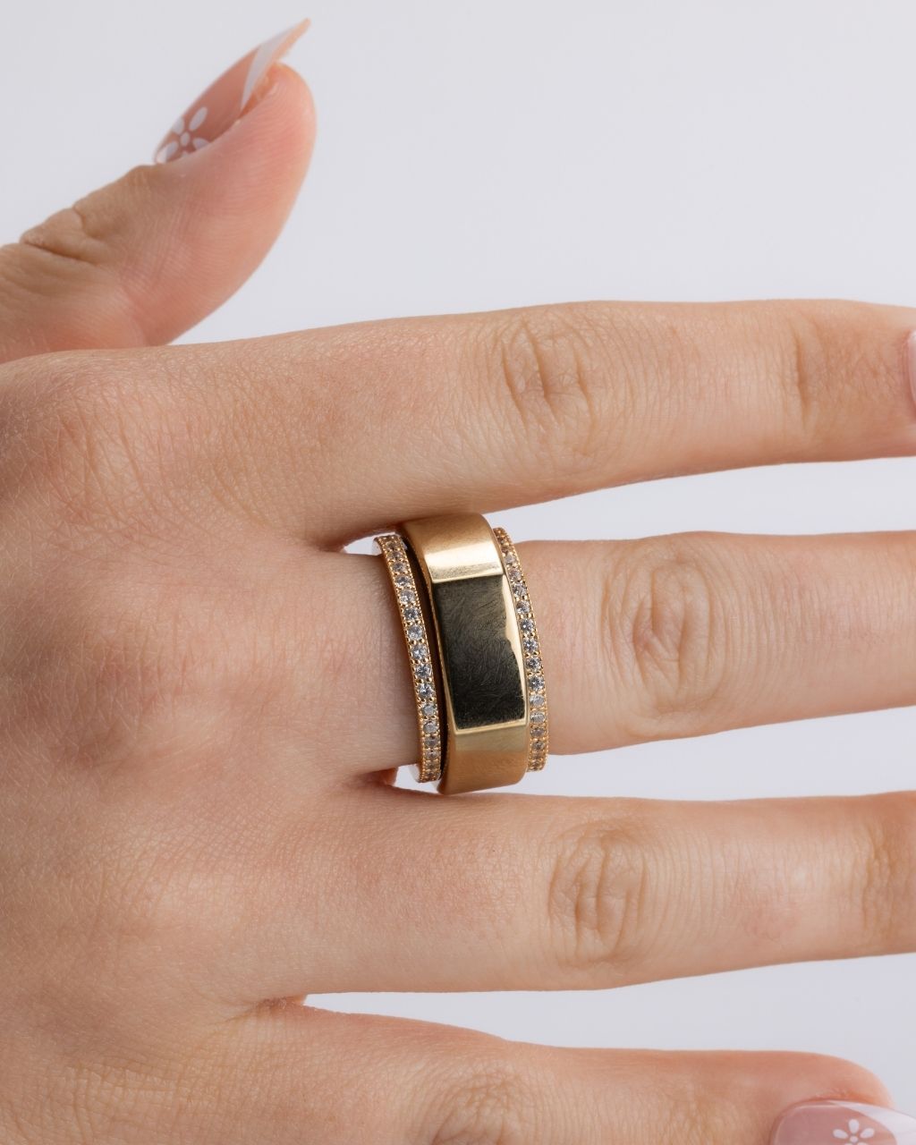 Smart Ring CZ Band Set of 2