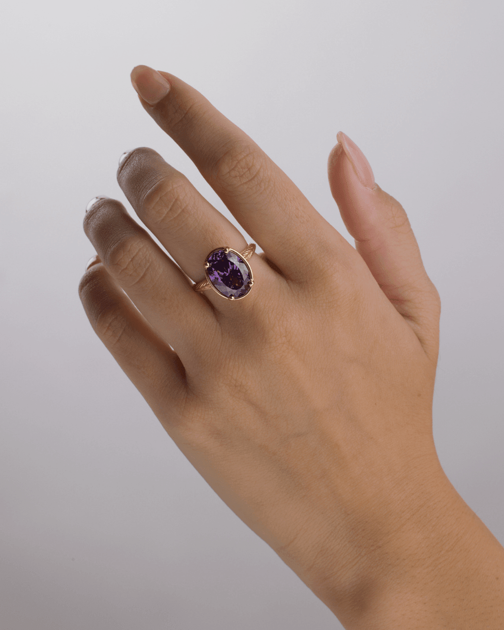 Sterling Silver Oval Cut Amethyst CZ Cocktail Ring - Sterling Forever