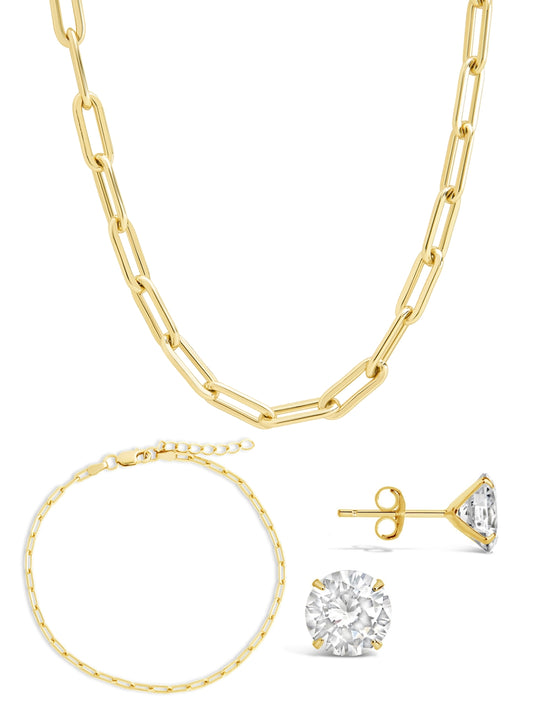 Sterling Silver Paperclip & Everyday Studs Jewelry Bundle