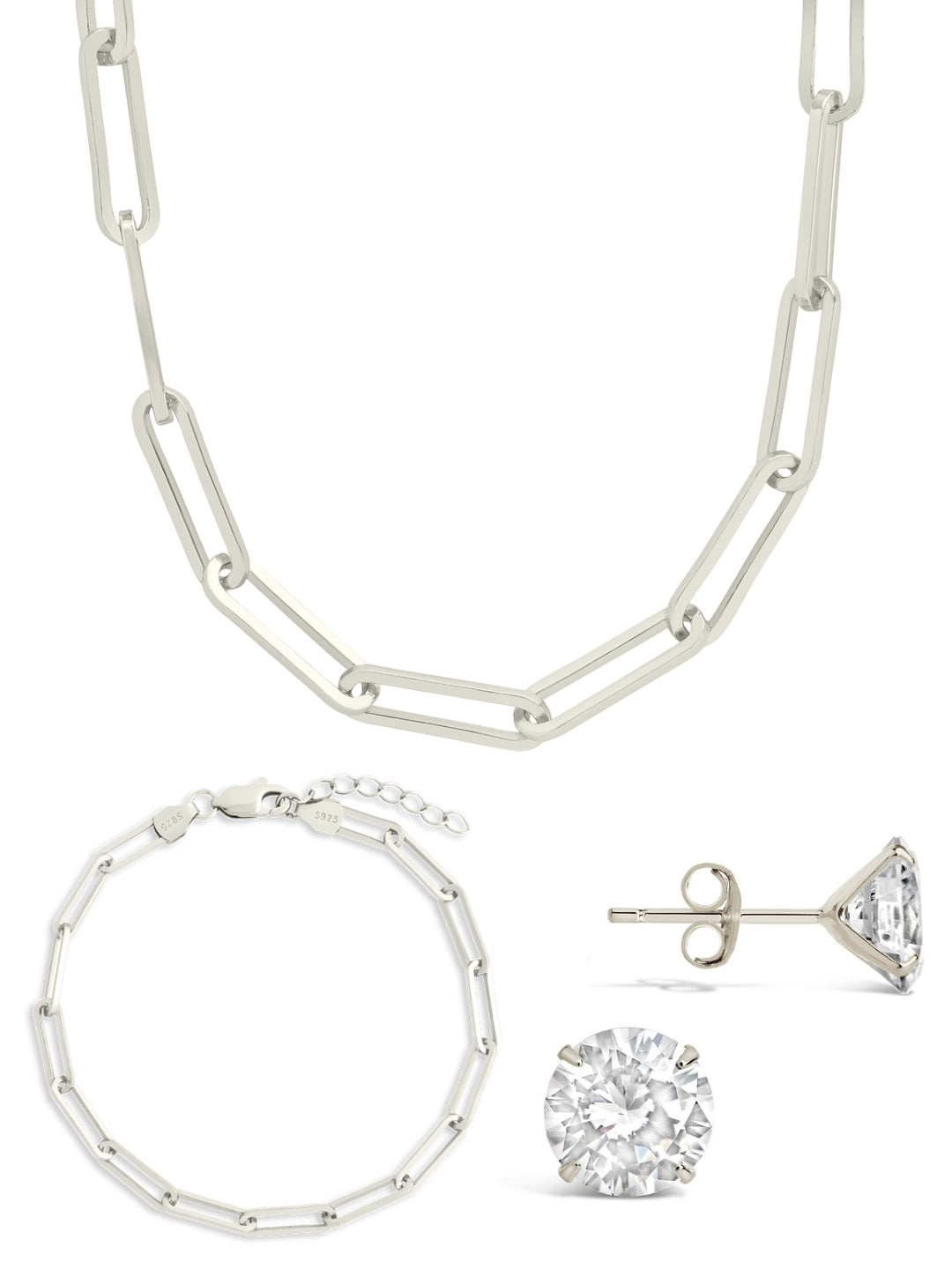 Sterling Silver Paperclip & Everyday Studs Jewelry Bundle