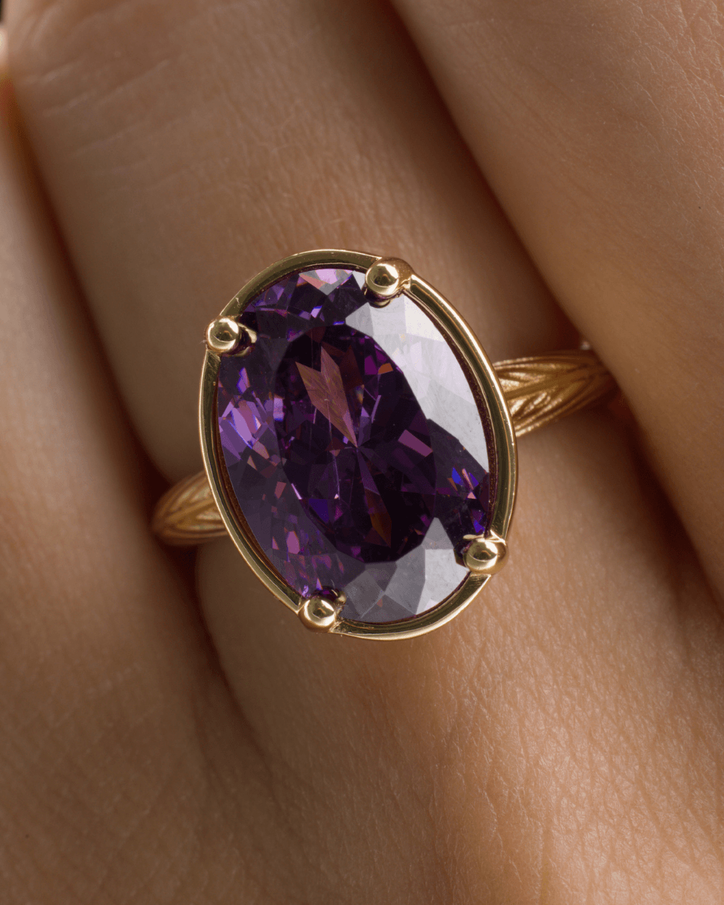 Sterling Silver Oval Cut Amethyst CZ Cocktail Ring - Sterling Forever