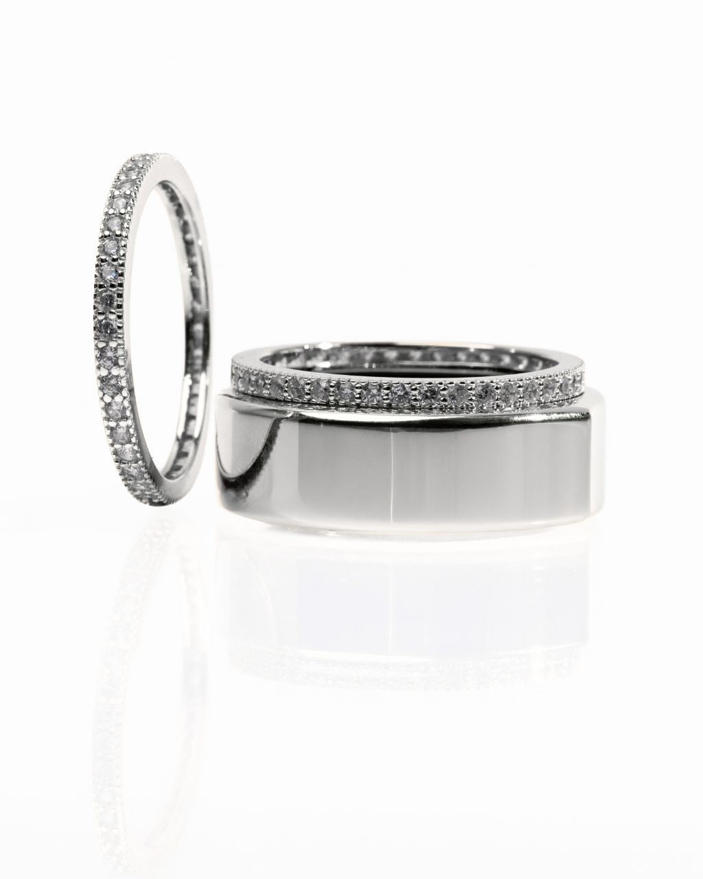 Smart Ring CZ Band Set of 2
