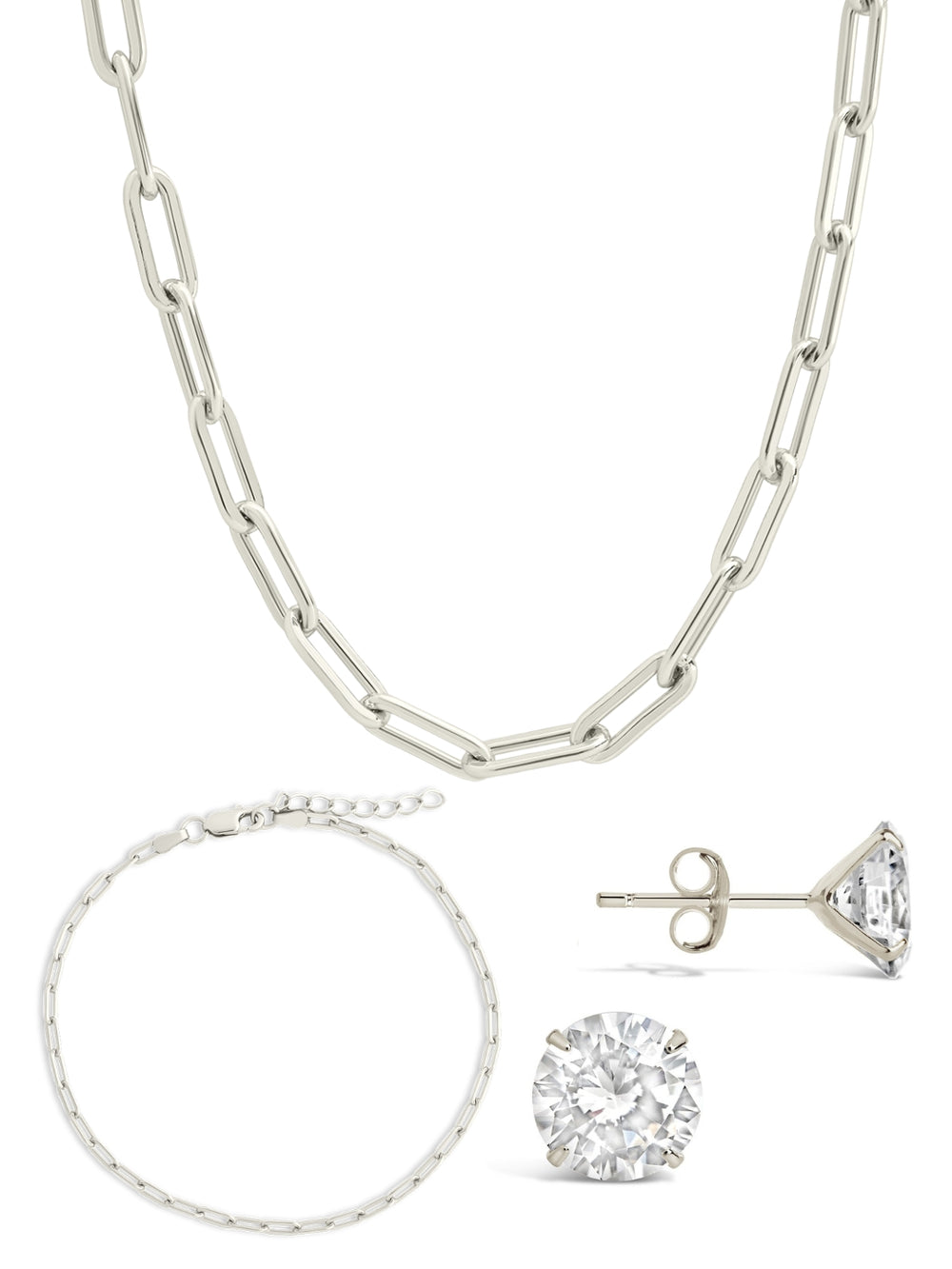 Sterling Silver Paperclip & Everyday Studs Jewelry Bundle