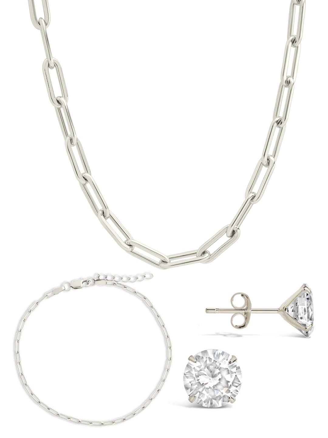 Sterling Silver Paperclip & Everyday Studs Jewelry Bundle - Sterling Forever
