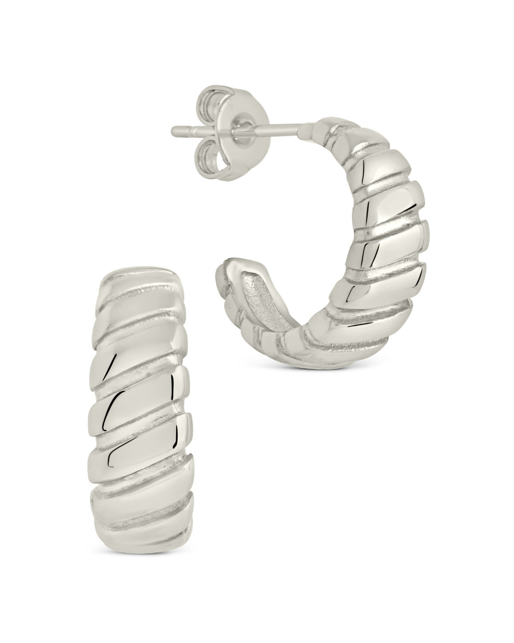 Ribbed Textured Huggie Hoop Earrings - Sterling Forever
