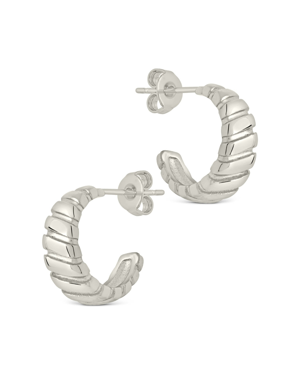 Ribbed Textured Huggie Hoop Earrings - Sterling Forever