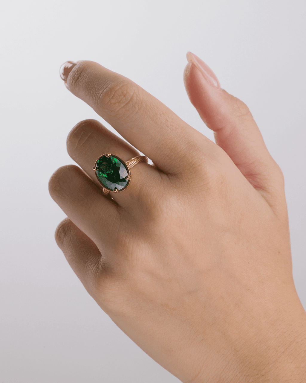 Sterling Silver Oval Cut Emerald CZ Cocktail Ring - Sterling Forever