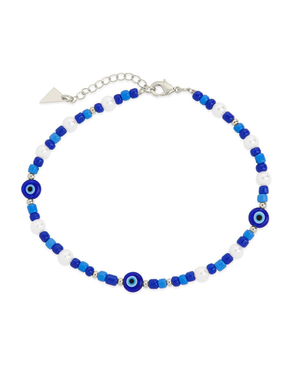 Sibyl Pearl, Glass Bead, & Evil Eye Charm Anklet – Sterling Forever