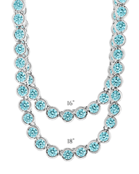 Helene Bezel Aquamarine CZ Tennis Necklace