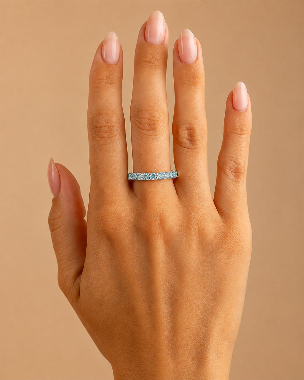 Sterling Silver Gracie Aquamarine CZ Eternity Ring