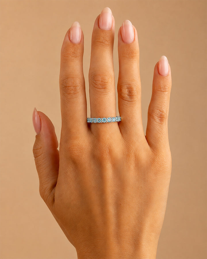 Sterling Silver Gracie Aquamarine CZ Eternity Ring