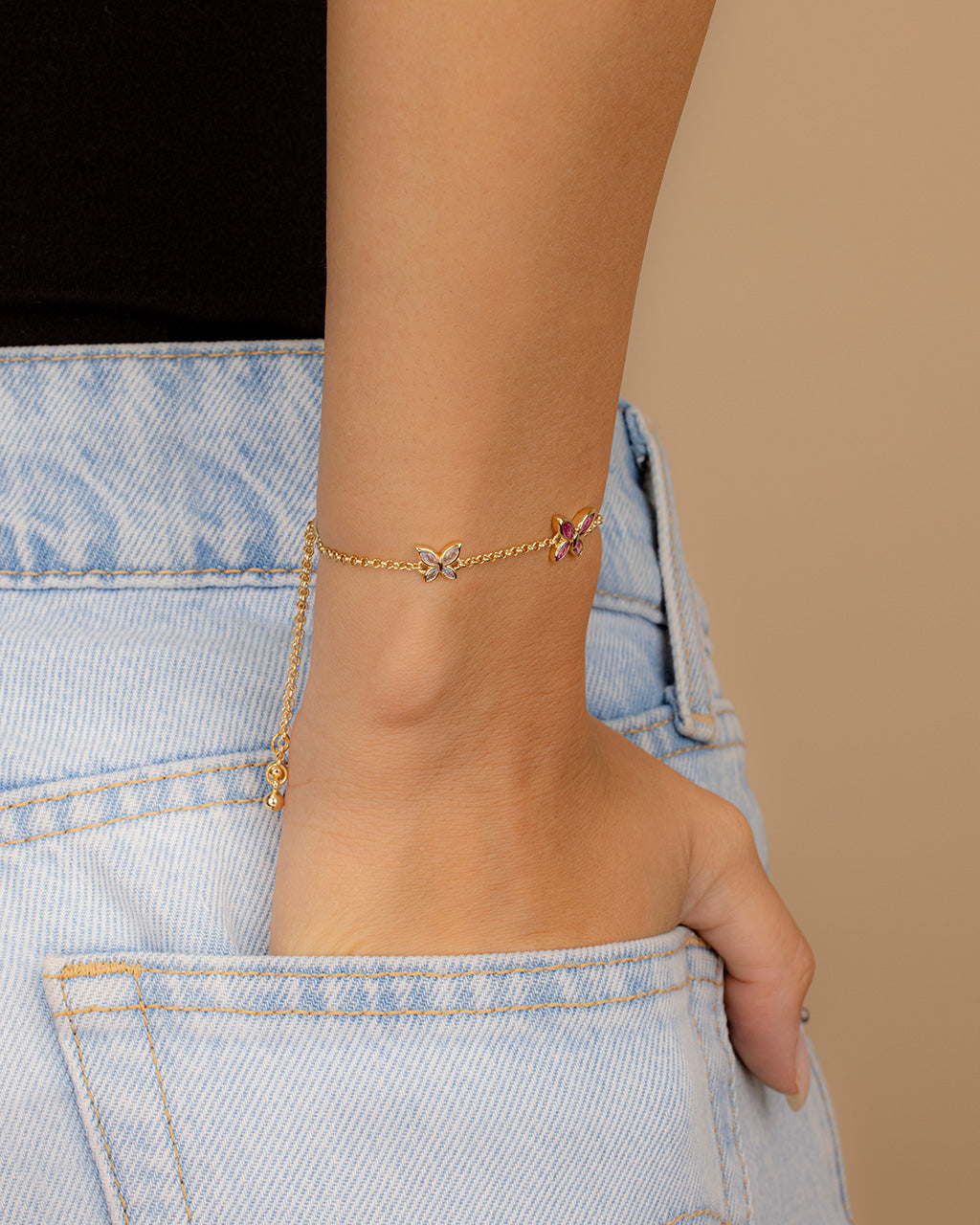 Caria CZ Butterfly Bolo Bracelet