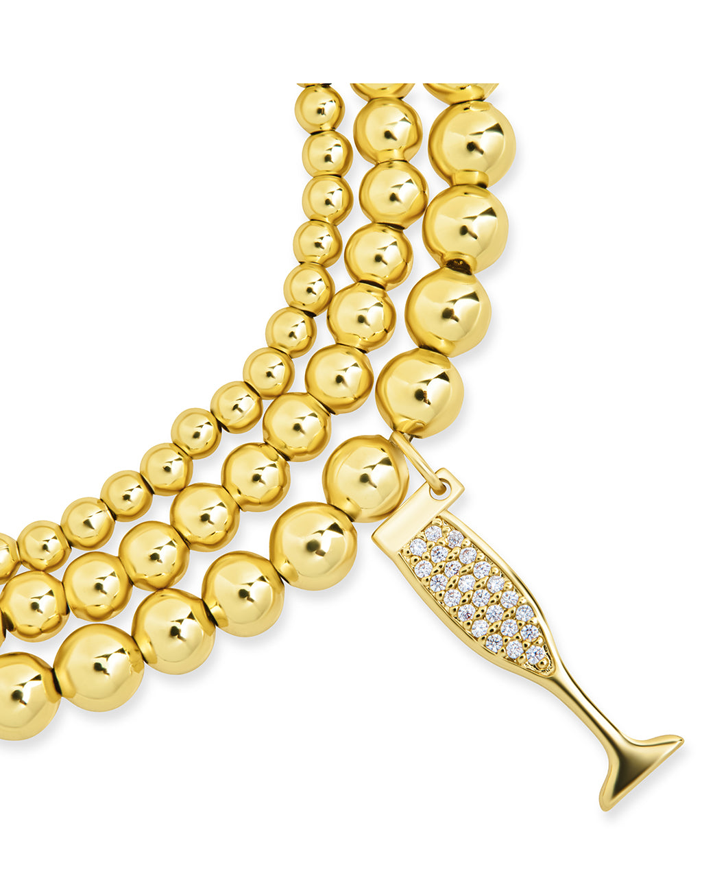 Beaded Bracelet Set with CZ Champagne Flute Charm