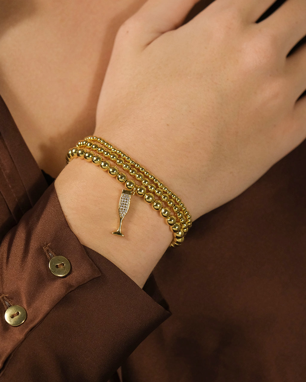 Beaded Bracelet Set with CZ Champagne Flute Charm