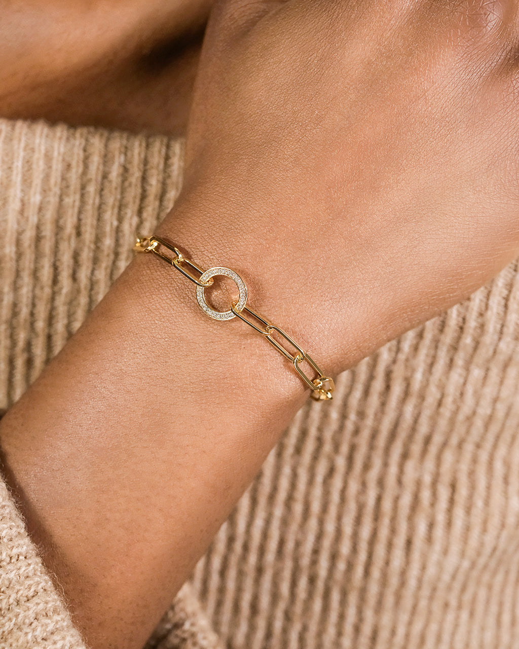 Jacie CZ Circle Paperclip Bracelet