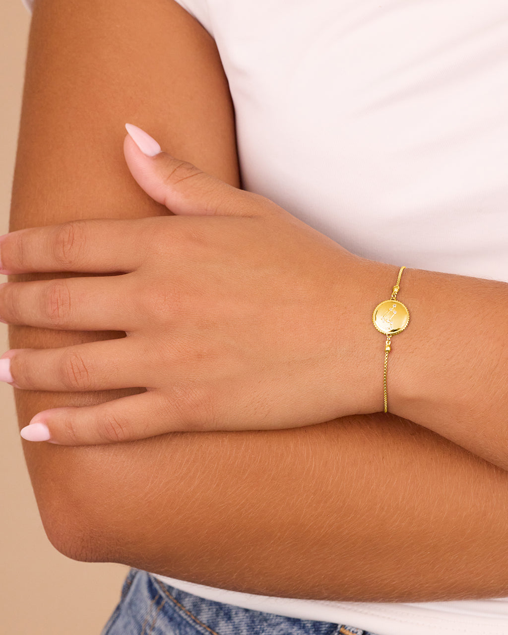 Sterling Silver CZ Constellation Disk Bolo Bracelet