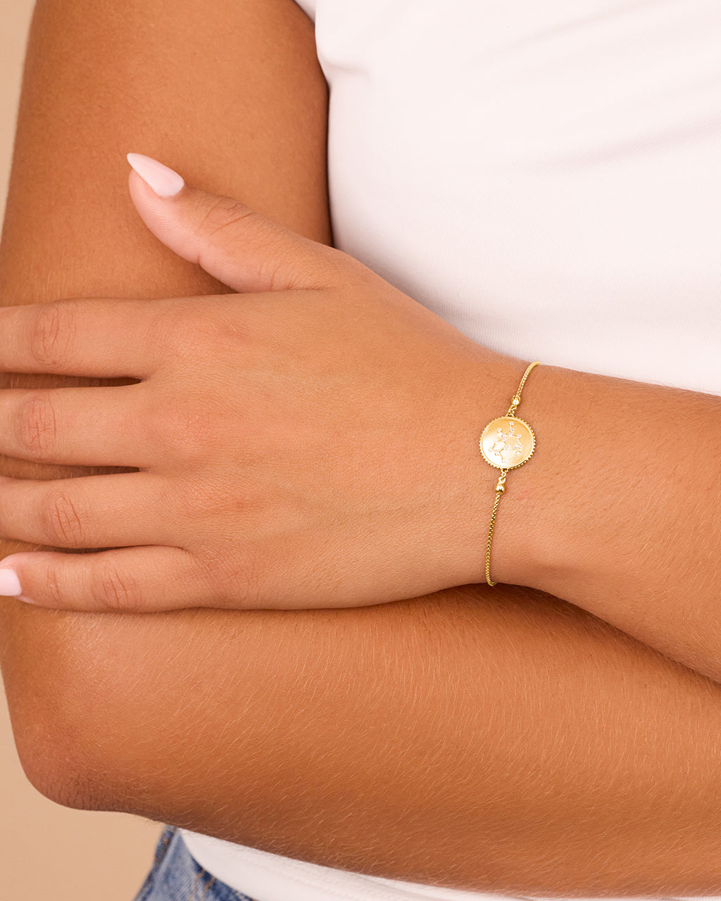 Sterling Silver CZ Constellation Disk Bolo Bracelet