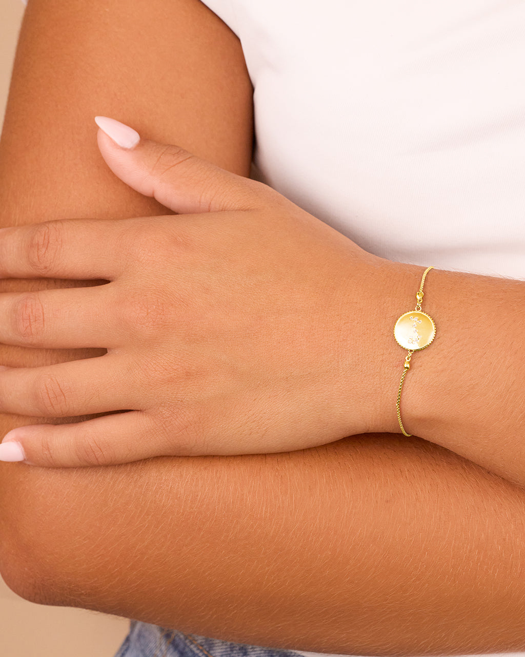 Sterling Silver CZ Constellation Disk Bolo Bracelet