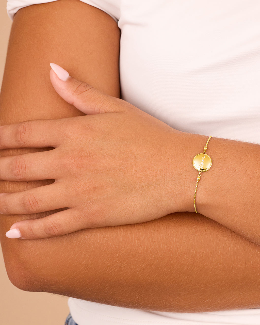 Sterling Silver CZ Constellation Disk Bolo Bracelet